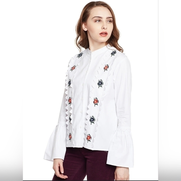 Topshop Cotton White Embroidered Button Down Size 4 - Picture 9 of 9